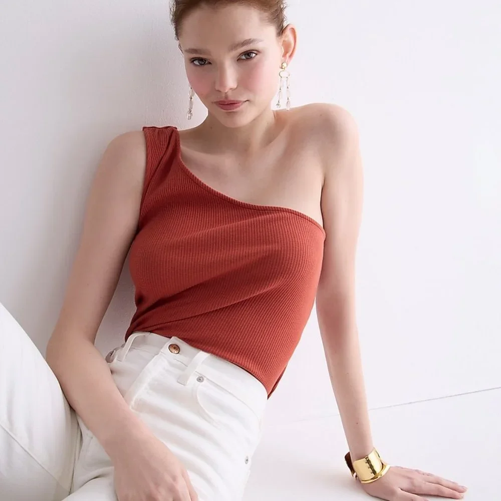 NWT J Crew One-Shoulder Vintage Rib Top - Picture 1 of 5
